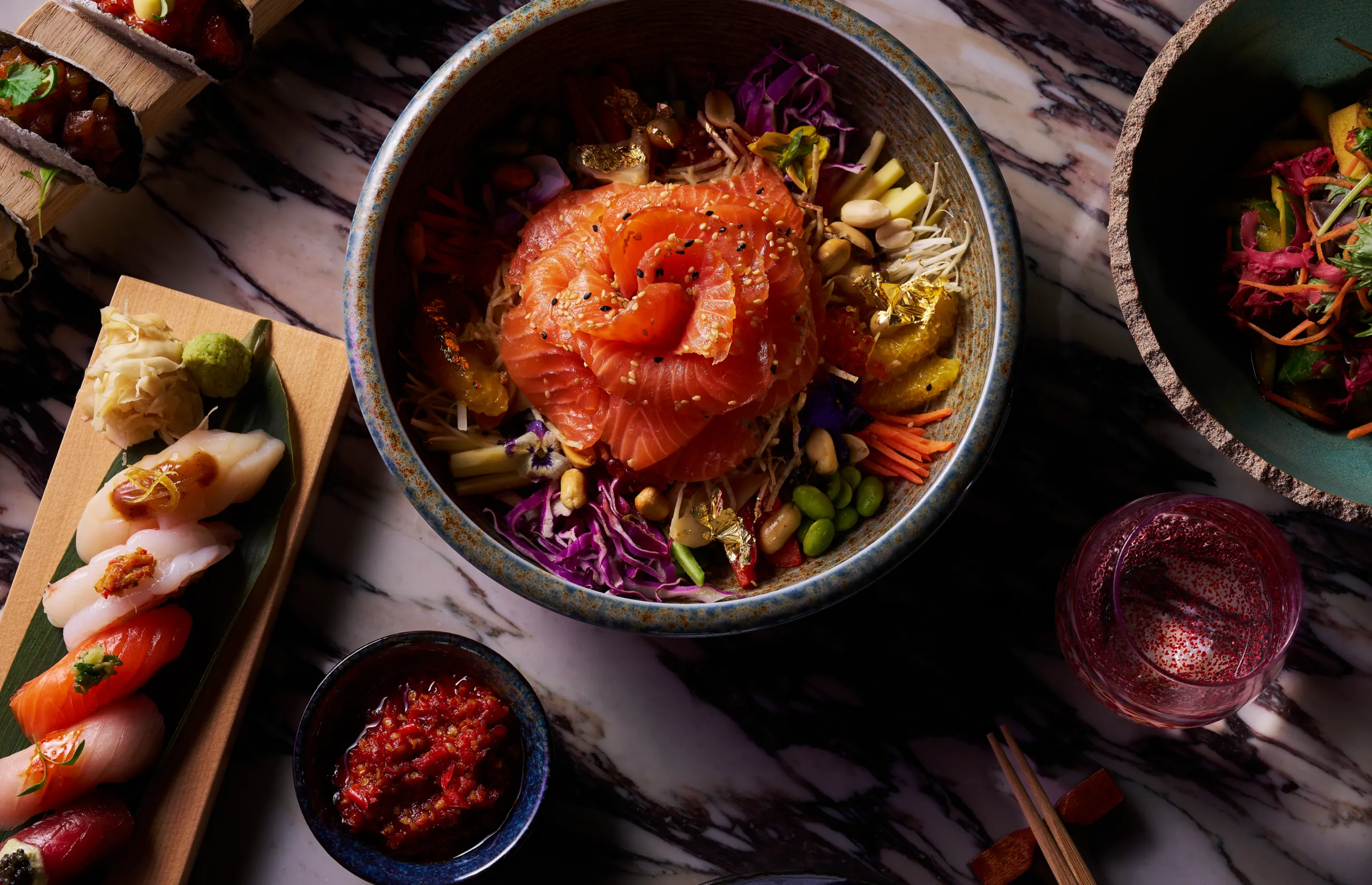Dubai - ling ling yeesang prosperity salad salmon sashimi ikurayuzusoy dressing
