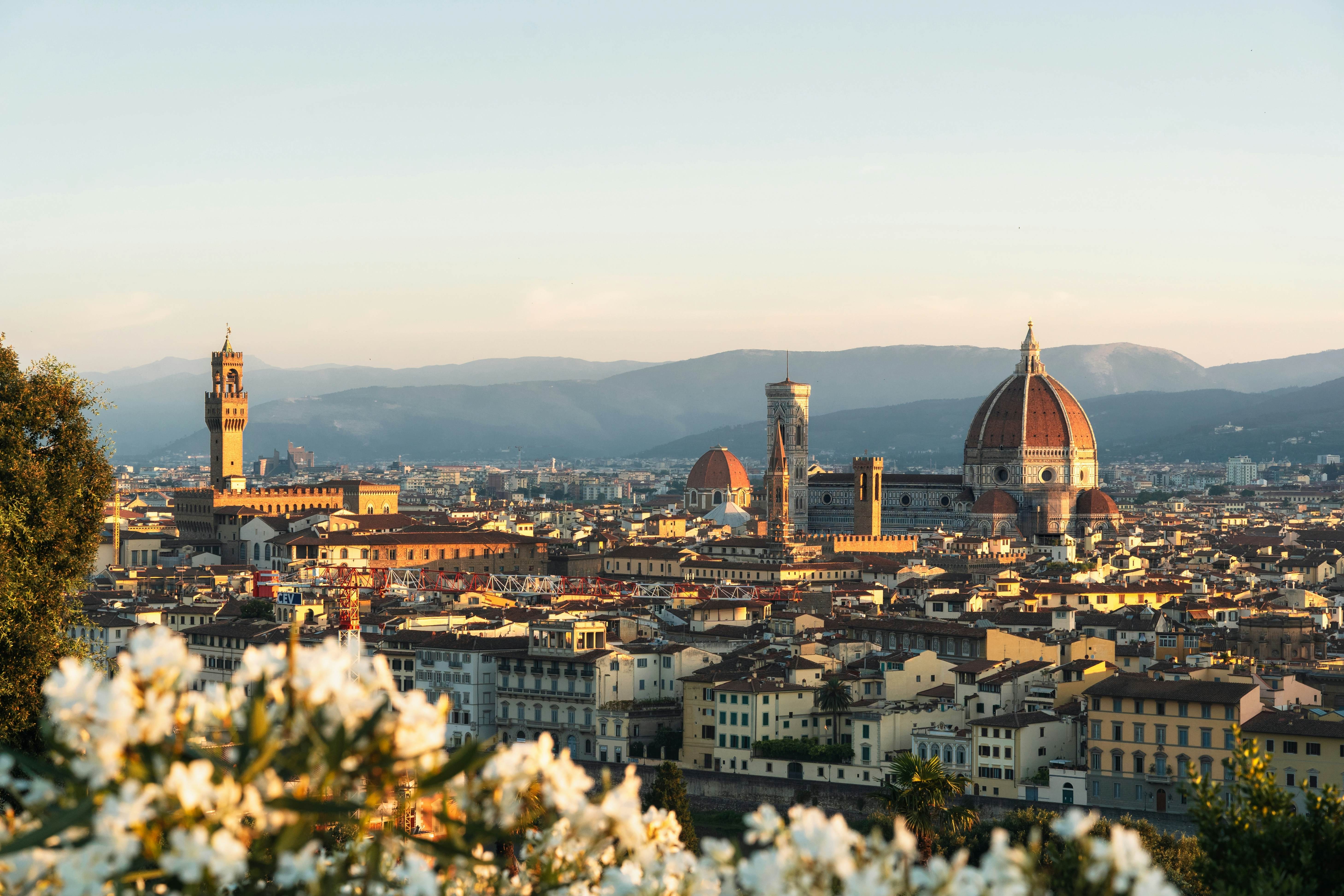 Panorama of Florence at sunrise from Michelangelo Square. 