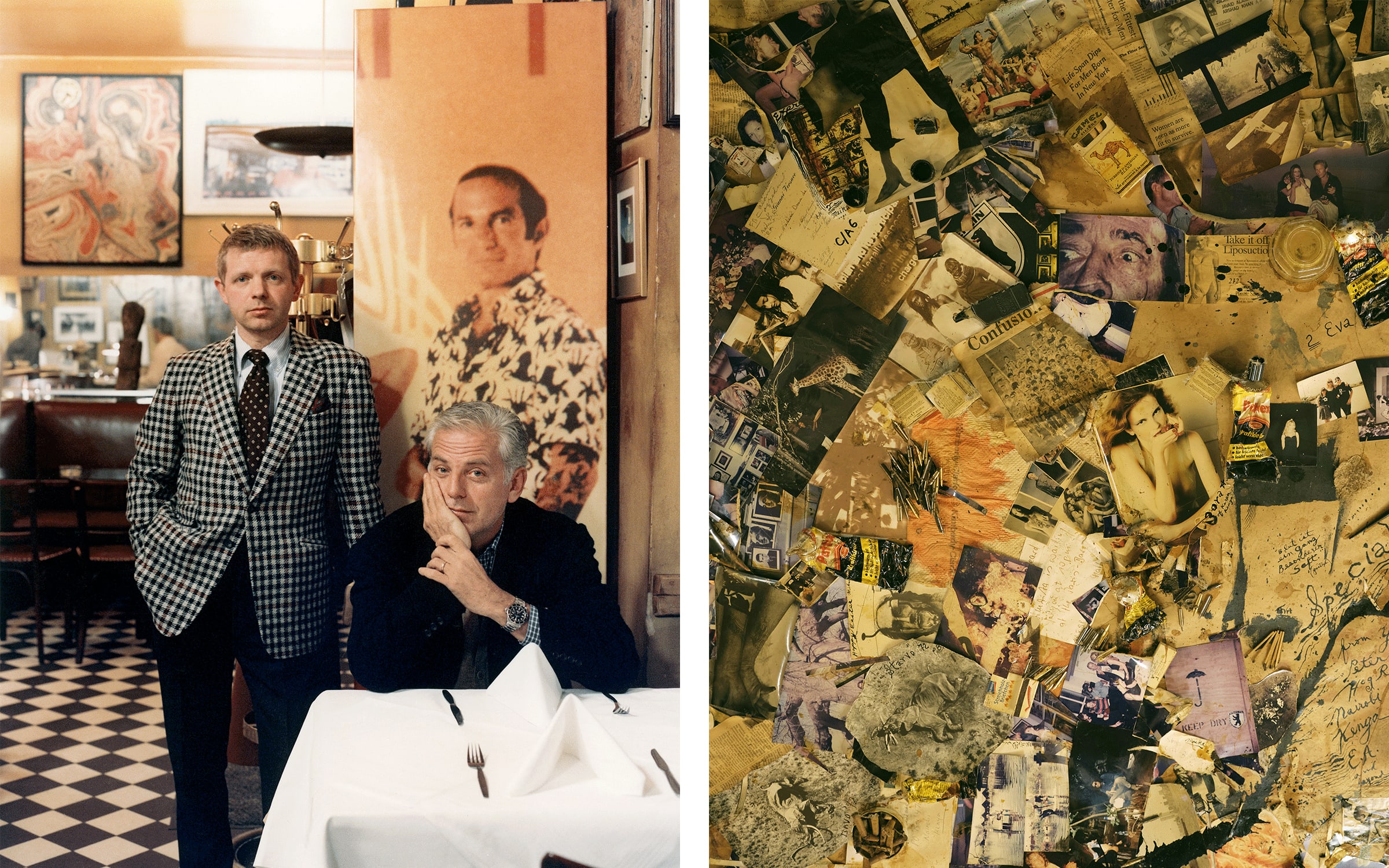 Left: Bruno Brunnet and Michel Würthle, Paris Bar Berlin, 1995. © Albrecht Fuchs, Cologne. Right: The Paris Bar. Photograph by Alex de Brabant for Art Basel.